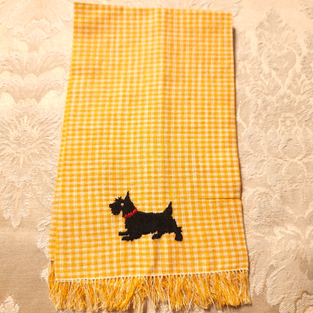 Vintage Scottish Terrier Embroidered Gingham Napkin Tea Towel Linen